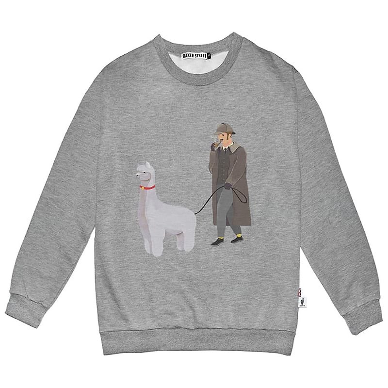British Fashion Brand -Baker Street- Walking the Alpaca Printed Sweatshirt - เสื้อฮู้ด - ผ้าฝ้าย/ผ้าลินิน สีเทา