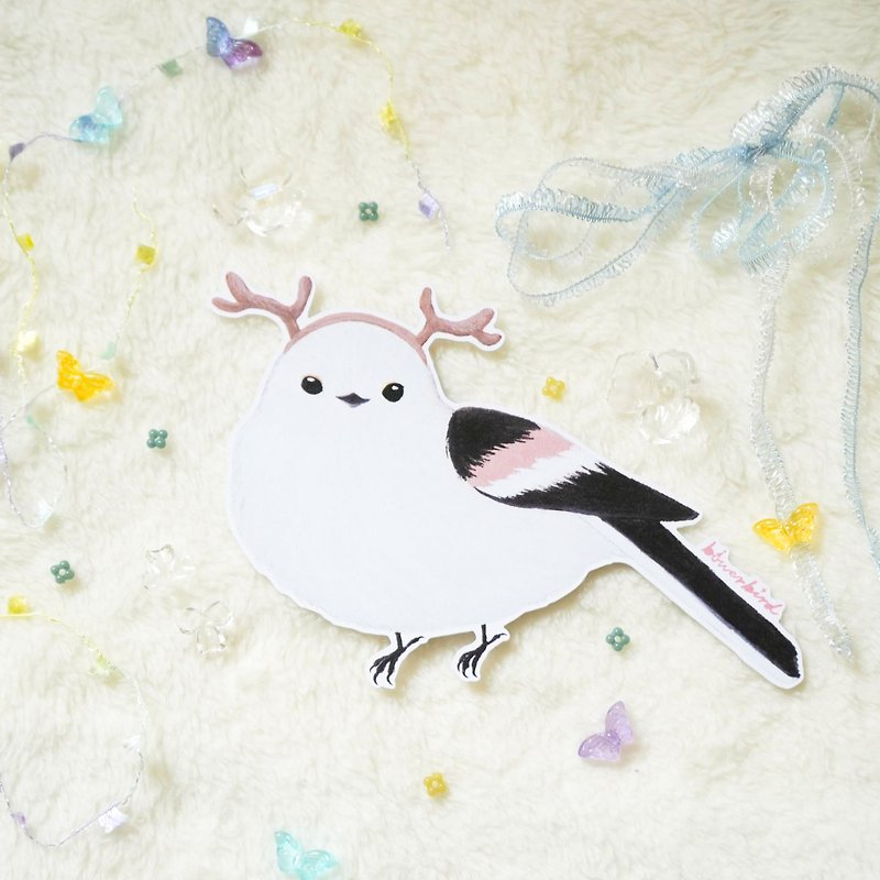 Silver throated long-tailed tit bird Christmas card annual card - การ์ด/โปสการ์ด - กระดาษ ขาว