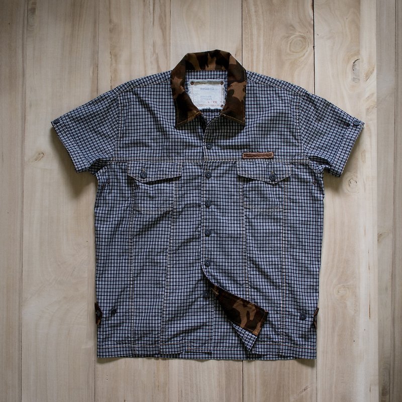 貮 "jacket fan camouflage short sleeve shirt" - Men's Shirts - Cotton & Hemp Blue