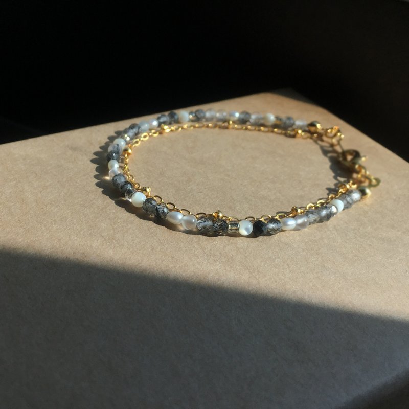 Exchange Gifts∣ Black Hair Crystal Pearl Moonstone Bracelet - Bracelets - Semi-Precious Stones Black