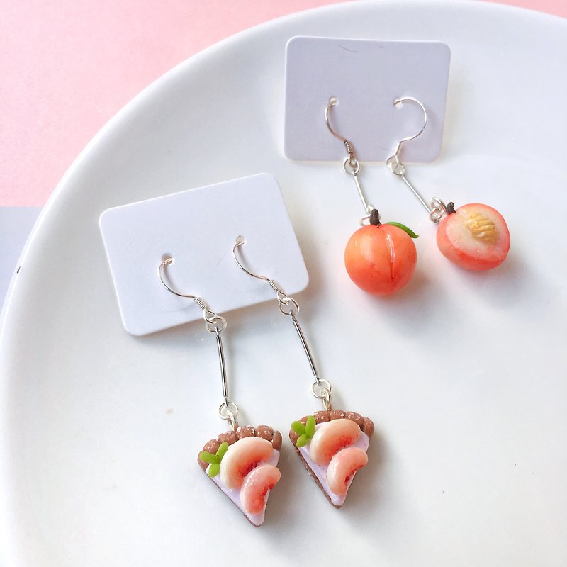 清新少女心蜜桃派925銀耳環Miniature Honey Peach Pie Earrings - 耳環/耳夾 - 黏土 