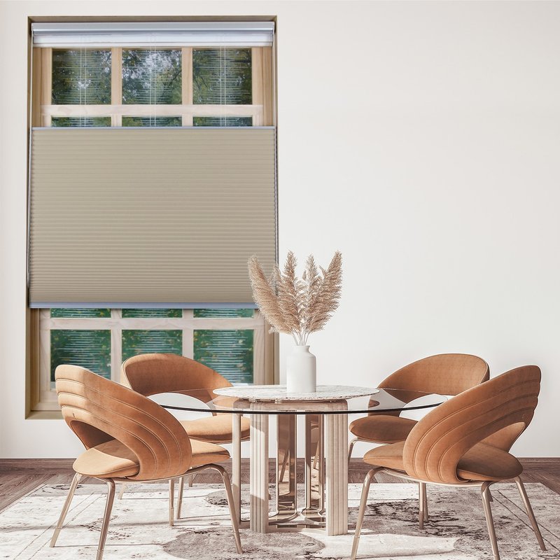 Beige Up and Down Double Loop Bead Chain Blackout Honeycomb Blinds (Fawn) - ม่านและป้ายประตู - เส้นใยสังเคราะห์ 