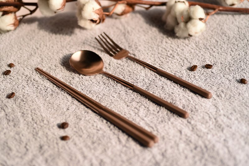 不鏽鋼 餐具/刀叉湯匙 咖啡色 - 不銹鋼可可棕餐具|湯匙、筷子、禮物