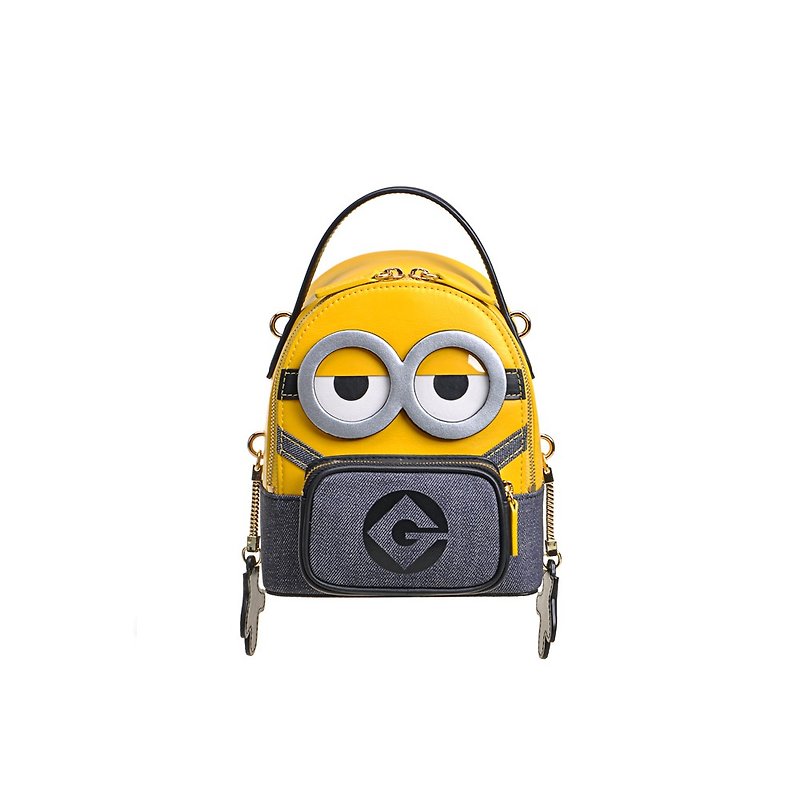Minions Jacquard with Leather Backpack Medium - Backpacks - Genuine Leather Yellow