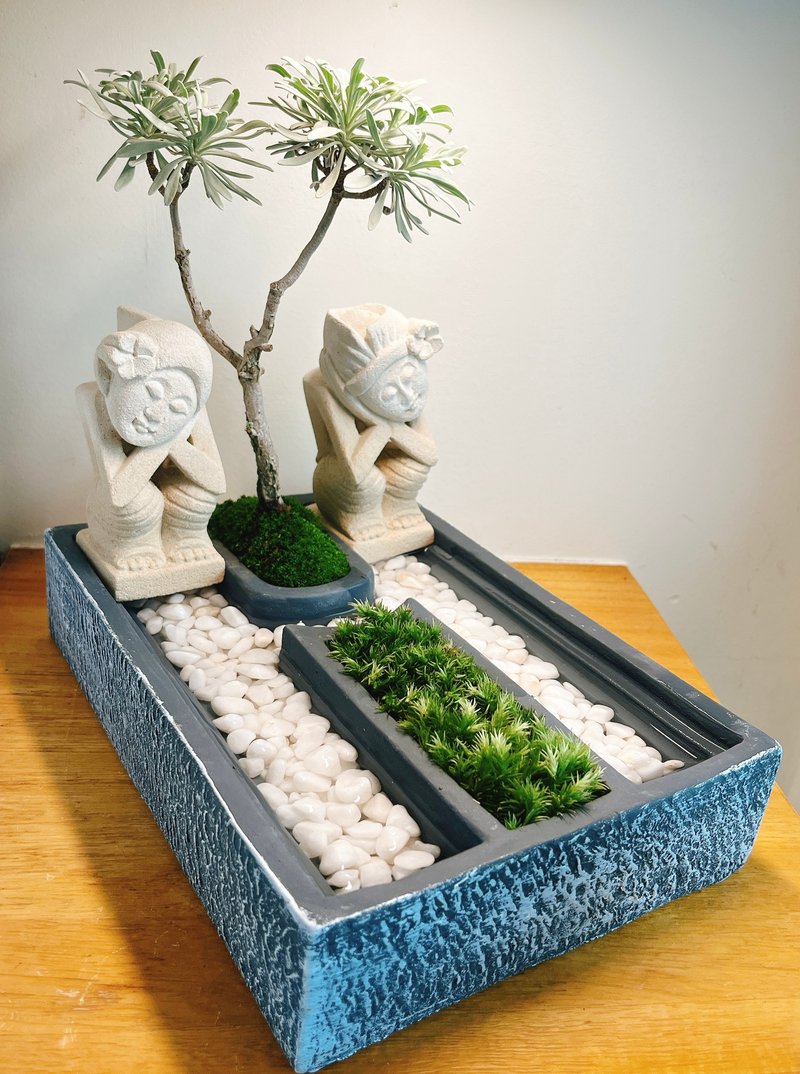 Pure natural Bali wind courtyard Stone stone statue potted micro-landscape gifts small things - ตกแต่งต้นไม้ - พืช/ดอกไม้ สีเขียว