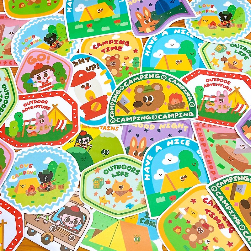 Camping outdoor style waterproof large stickers 10 packs - Stickers - Paper Multicolor