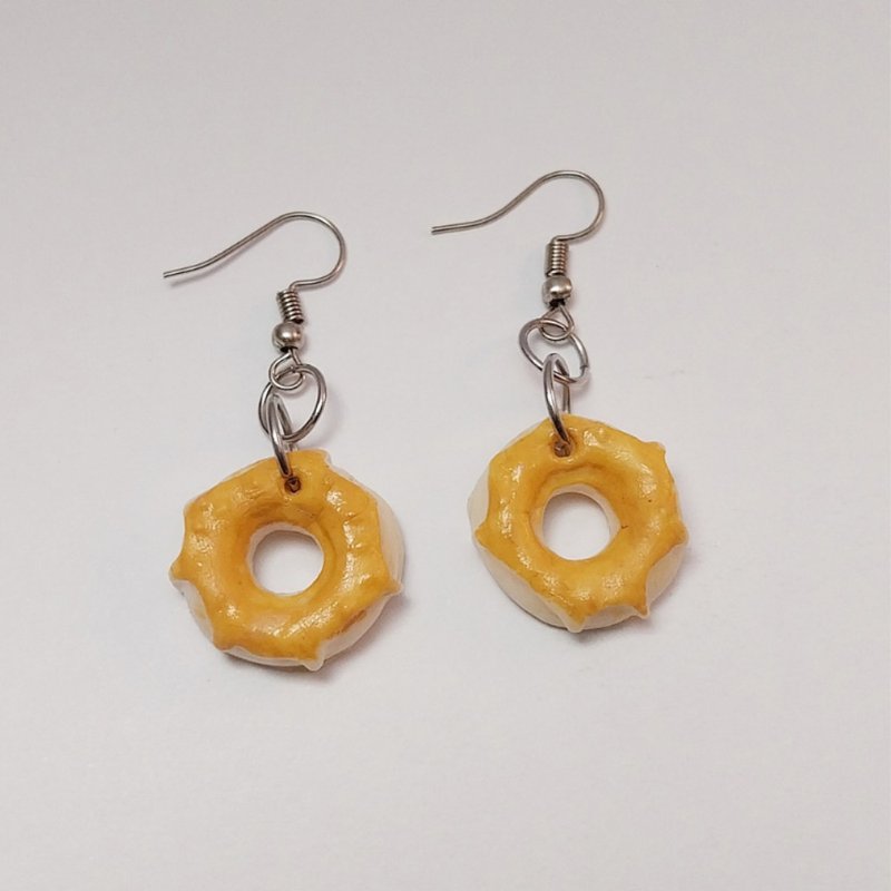 Cheese Donut Earring Handmade Air Dry Clay Eco Friendly Stainless Hook - 耳環/耳夾/耳骨夾 - 黏土 黃色