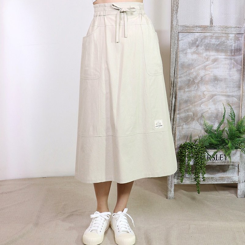 Hana Mokuba Wenqing Elastic Waist A-Line Skirt - Skirts - Cotton & Hemp 