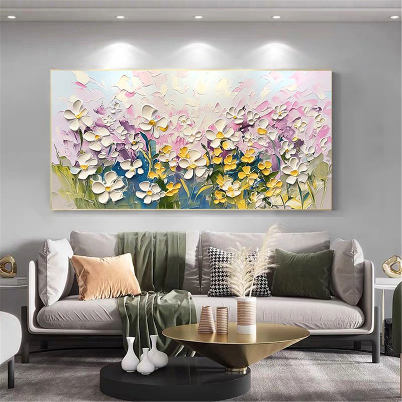 花語  油畫/抽象/原創商品/裝飾畫/掛畫客廳餐廳手繪肌理質感畫 - 海報/掛畫/掛布 - 亞麻 