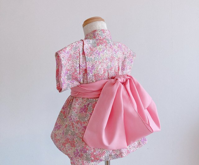 ふんわり甚平(帯付き) リップル小花柄 パープルピンク
