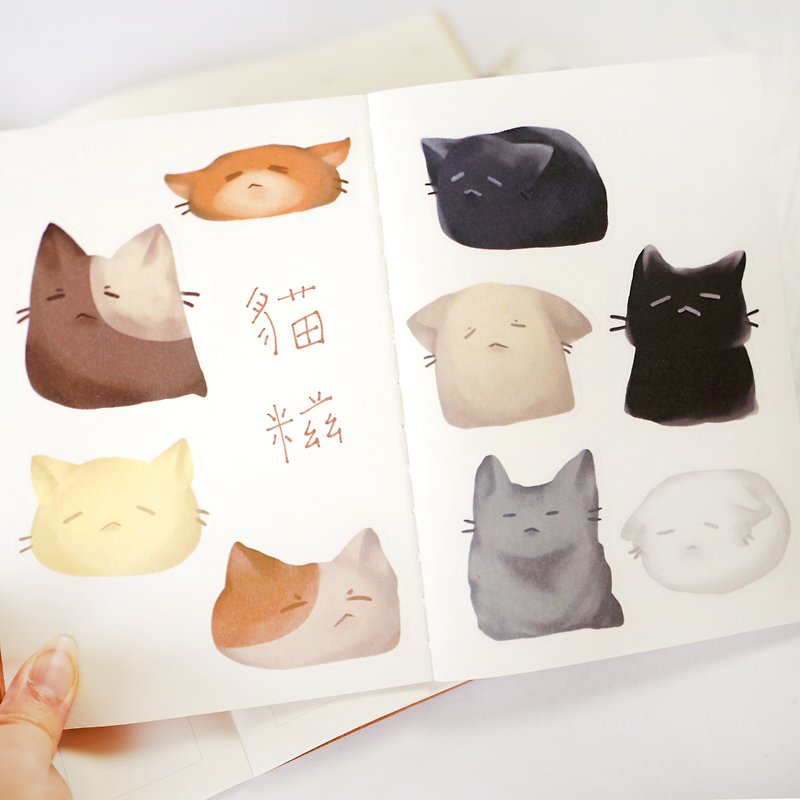 Meowchi Co [猫炸] Japanese paper stickers set of nine top cards with transparent plastic bag packaging - สติกเกอร์ - กระดาษ สีนำ้ตาล