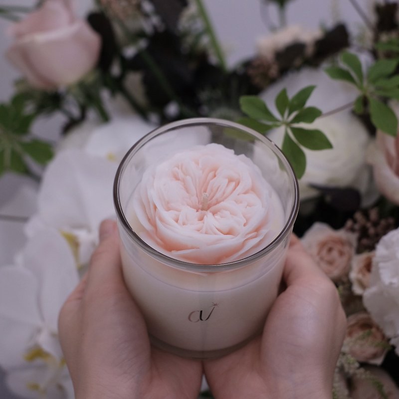 Pale Pink Juliet Garden Rose Beeswaxes Flower - Glass Candle 230ml