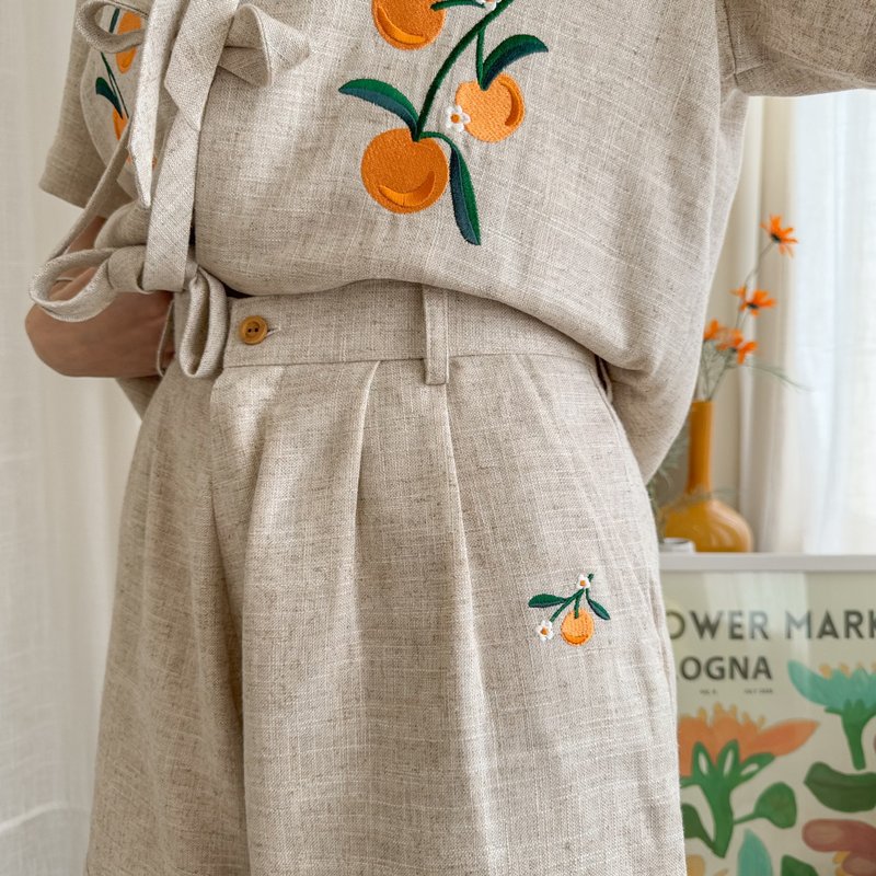 Ribbon Sun-kissed Top & Shorts : Natural - 女襯衫 - 棉．麻 卡其色