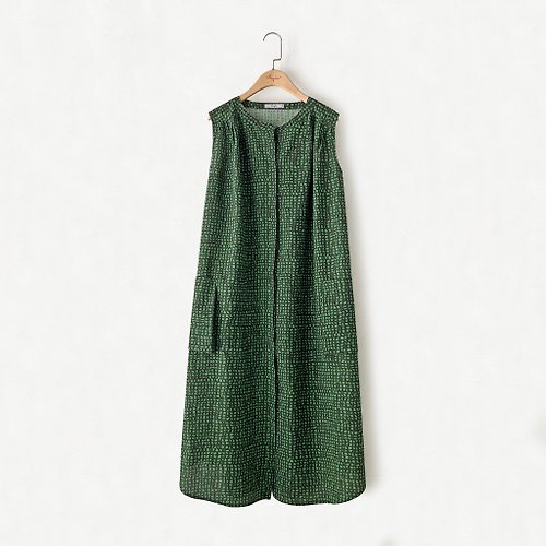 安荷 Ángeles設計師女裝 X 童裝 訂製系列-前開襟圓領襯衫式洋裝(綠格)