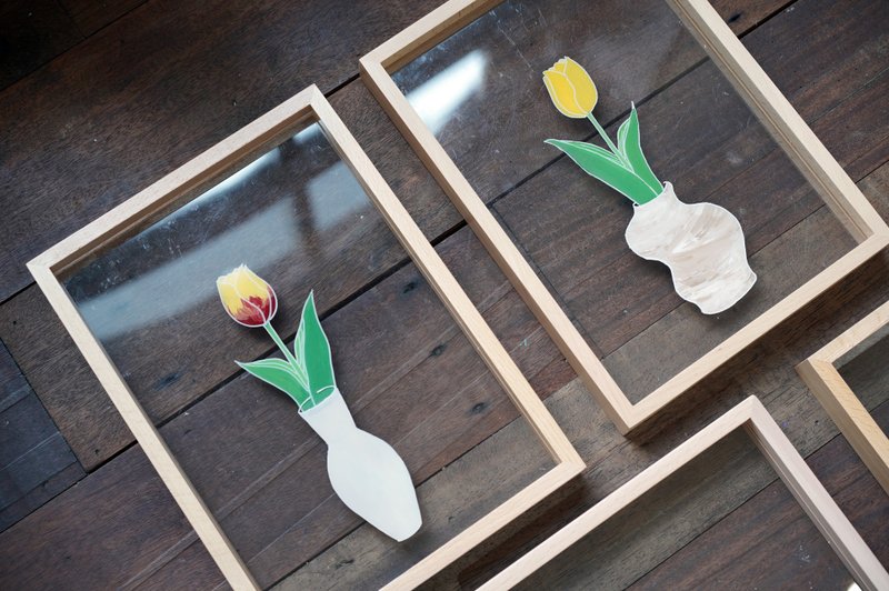 IARTS popular original transparent hand-painted frame - tulips in a row - วาดภาพ/ศิลปะการเขียน - อะคริลิค 