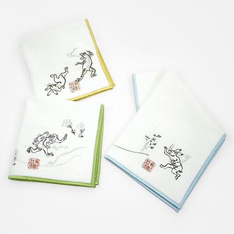 Maruma, Japan│Koyama Temple Birds and Animals Painting Embroidered Handkerchief - ผ้าขนหนู - ผ้าฝ้าย/ผ้าลินิน 
