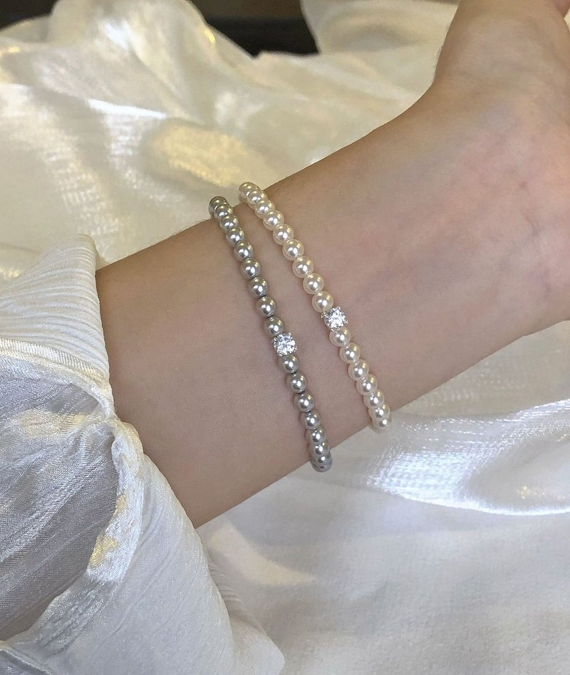 POGO Shijia crystal pearl round simple commuting explosive Stone daily bracelet - Bracelets - Other Materials Silver