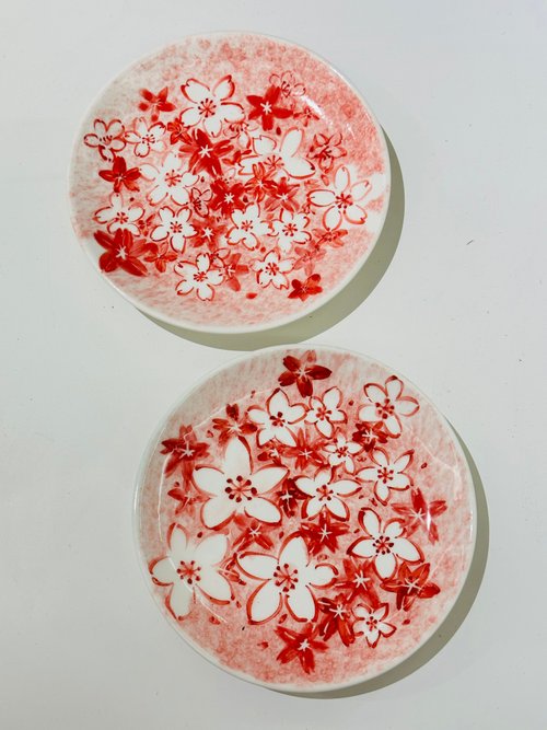 デザートプレート 純手描きプレート 花シリーズ 春桜 デザートプレート 台湾製