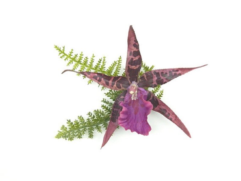 Headpiece Hair Clip Purple Orchid & Fern Leaves Spring Summer Floral Accessory Wedding Bridal Bridesmaids Headwear Flower Crown Woodland - เครื่องประดับผม - วัสดุอื่นๆ สีม่วง