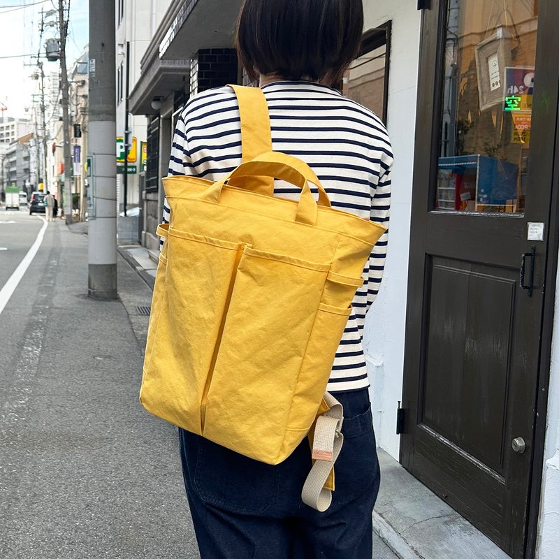 hike 　イエロー　KONBU　撥水加工ナイロン素材リュック　受注製作 - 背包/後背包/書包 - 尼龍 黃色