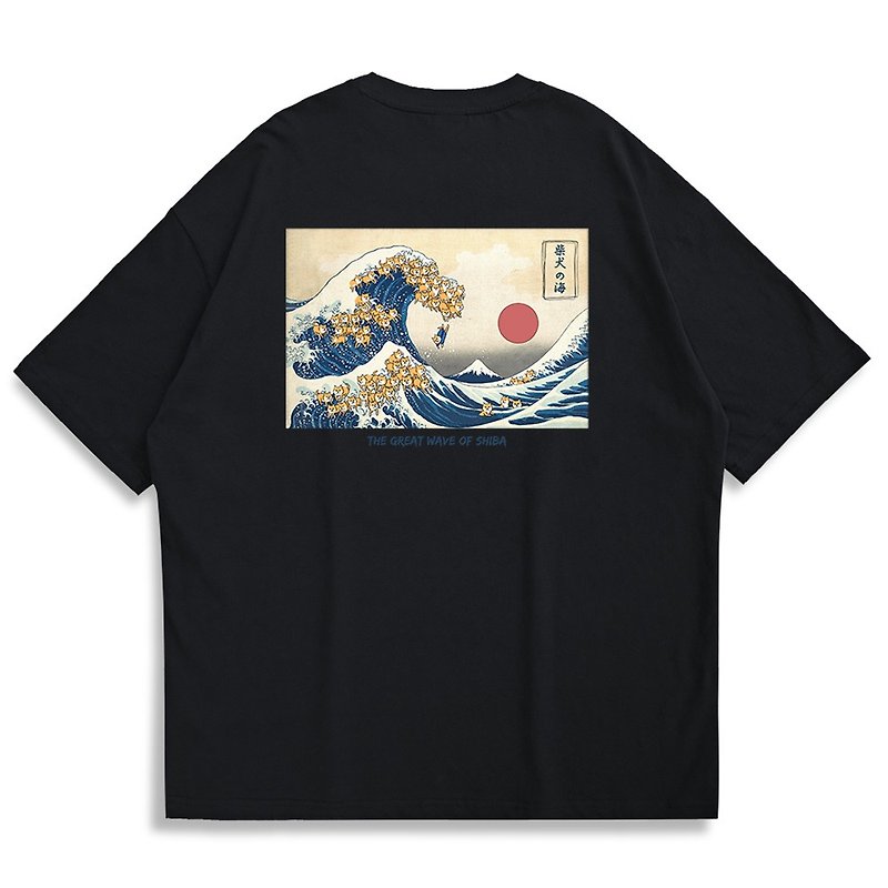 【CREEPS-STORE】Great Wave of Shiba Oversized Printed T-shirt - Men's T-Shirts & Tops - Cotton & Hemp Multicolor