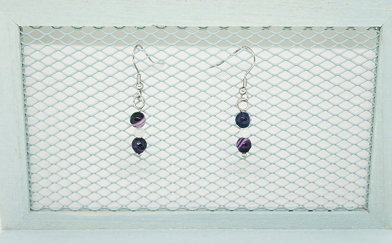 Stainless Steel X Natural Stone Hook Earrings <Purple Dreamland> - ต่างหู - สแตนเลส สีม่วง