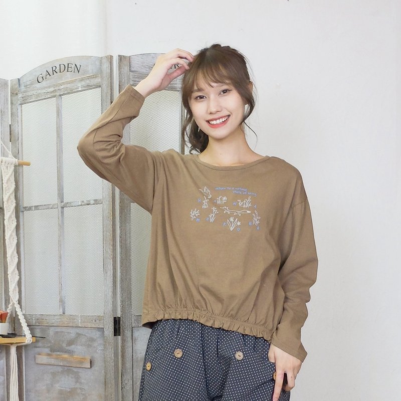 Hana Mokuba 寬鬆圓領趣味印花半圈鬆緊收口T恤 - 女 T 恤 - 其他材質 
