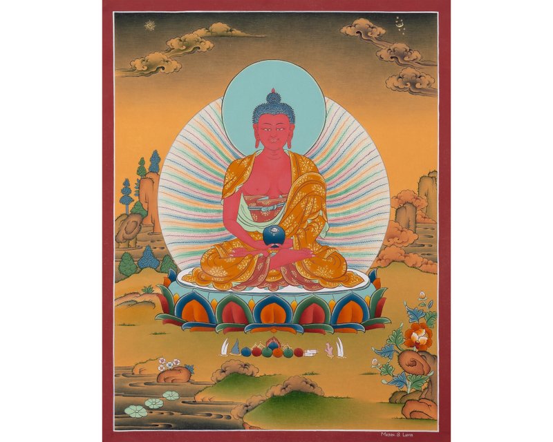 Radiant Amitabha Buddha Thangka, Illuminator of Endless Light. - Wall Décor - Other Materials Multicolor