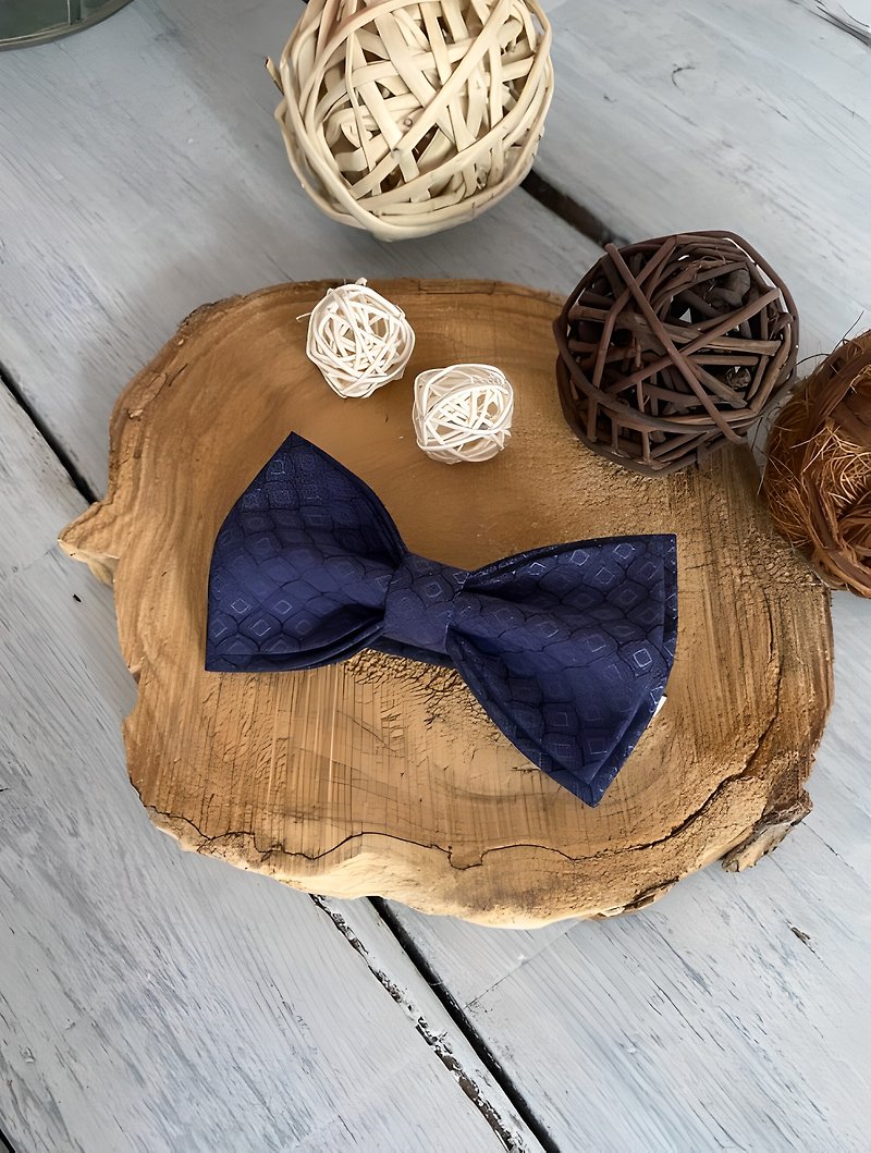Classical Handmade Navy Blue Bowtie from Natural Wool Suit Tie - Ties & Tie Clips - Wool Blue