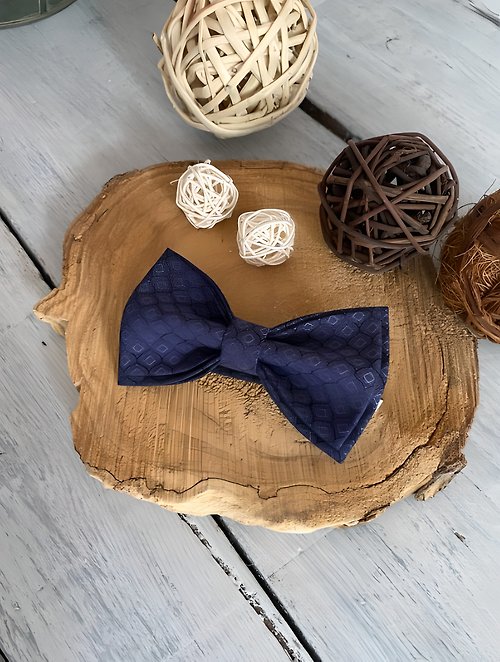LissBowTies Classical Handmade Navy Blue Bowtie from Natural Wool Suit Tie