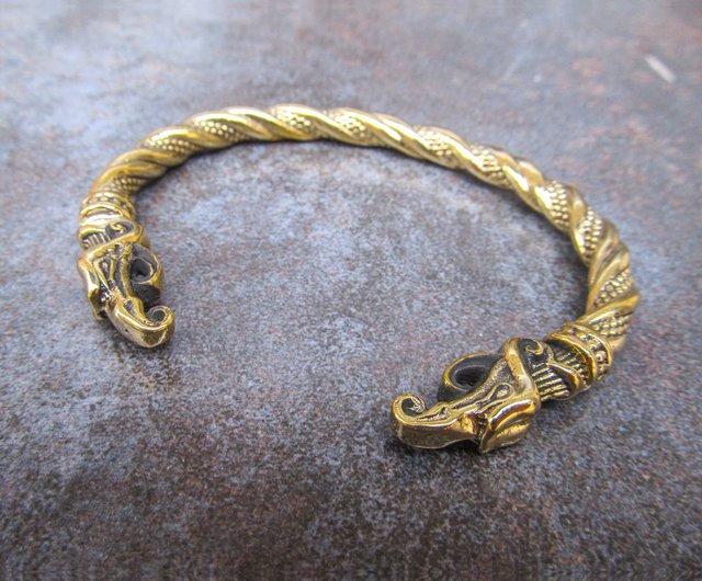 Handmade brass viking bracelet,bracelet with dragon heads,jewelry