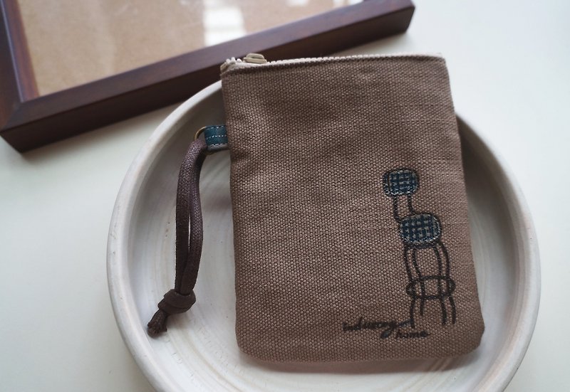 手繪質樸感工業風小物包/零錢鑰匙包 - 散紙包 - 棉．麻 咖啡色