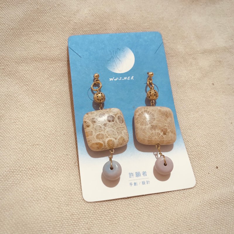 marble Stone earrings wisher - ต่างหู - กระจกลาย 