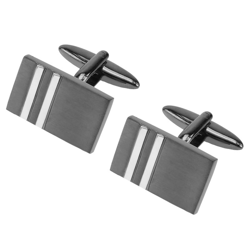 Brushed Gunmetal and Silver Rectangular Cufflinks - Cuff Links - Other Metals Black