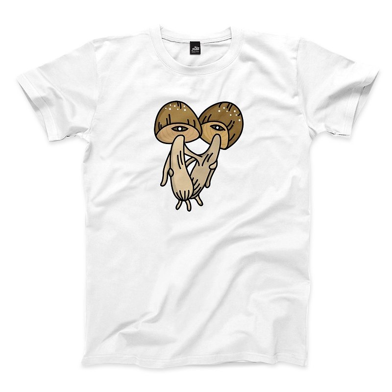 Huobao Mushroom-Straw Mushroom-White-Neutral T-shirt - เสื้อยืดผู้ชาย - ผ้าฝ้าย/ผ้าลินิน ขาว