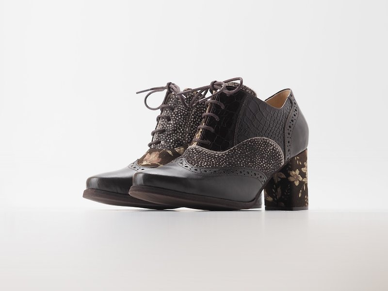 High heel - Doris - รองเท้าอ็อกฟอร์ดผู้หญิง - หนังแท้ สีนำ้ตาล