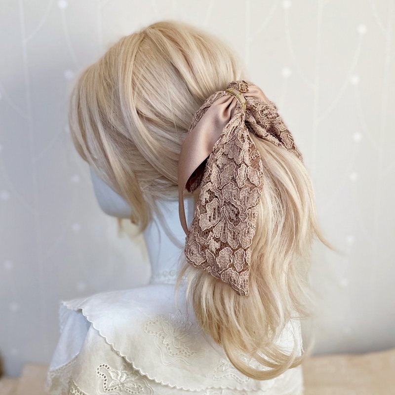 Korean milk tea color lace banana clip scrunchie ring ponytail clip hair clip intersecting clip side clip - Hair Accessories - Other Materials Brown