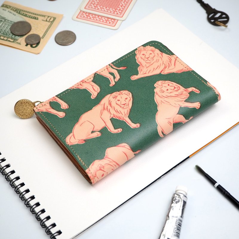 L-shaped zipper middle wallet / lion - กระเป๋าสตางค์ - หนังแท้ 