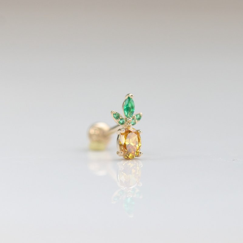 14K 金鳳梨鎖珠耳環(單個)耳骨 耳窩 不退色 - 耳環/耳夾/耳骨夾 - 貴金屬 金色