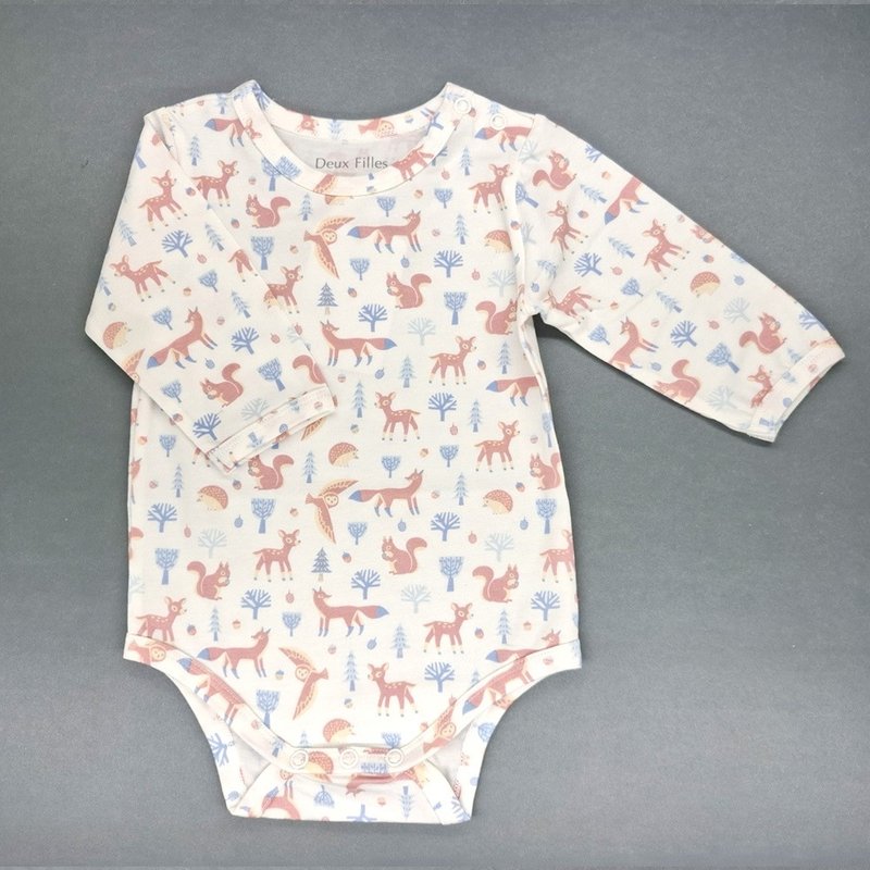 [Deux Filles Organic Cotton] Baby Long Sleeve Shoulder Onesies/Newborn Jumpsuit Fox - ชุดทั้งตัว - ผ้าฝ้าย/ผ้าลินิน 