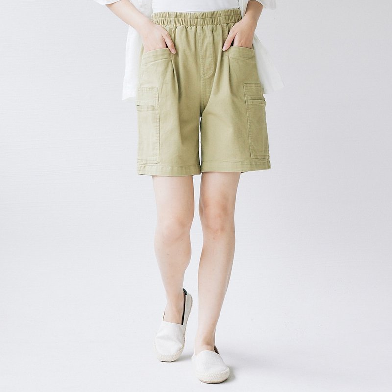 【Simply Yours】Side Pocket Casual Shorts Green F - กางเกงขาสั้น - ผ้าฝ้าย/ผ้าลินิน สีเขียว