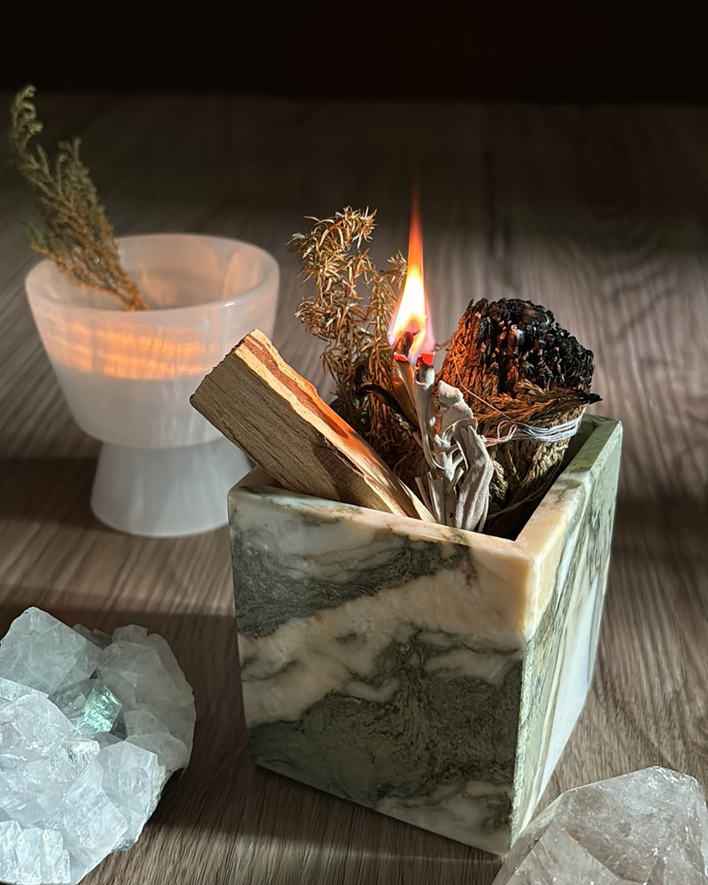 SS&CO | 水草瑪瑙手工蠟燭方杯 - 香氛/精油/擴香 - 石頭 綠色