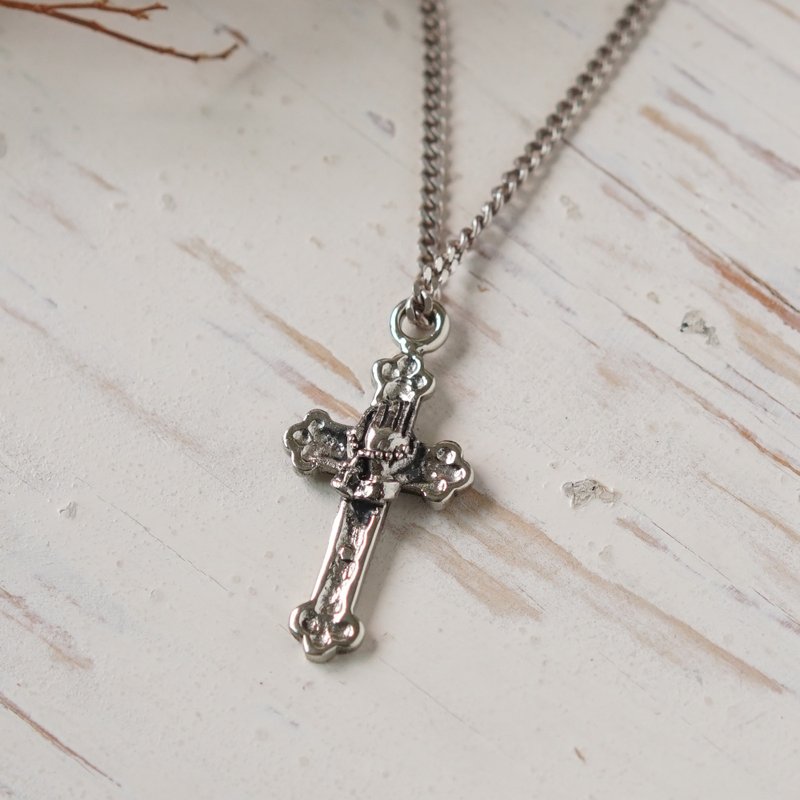 Praying Hand Cross pendant necklace for men made of sterling silver 925 Crucifix - Necklaces - Sterling Silver Silver