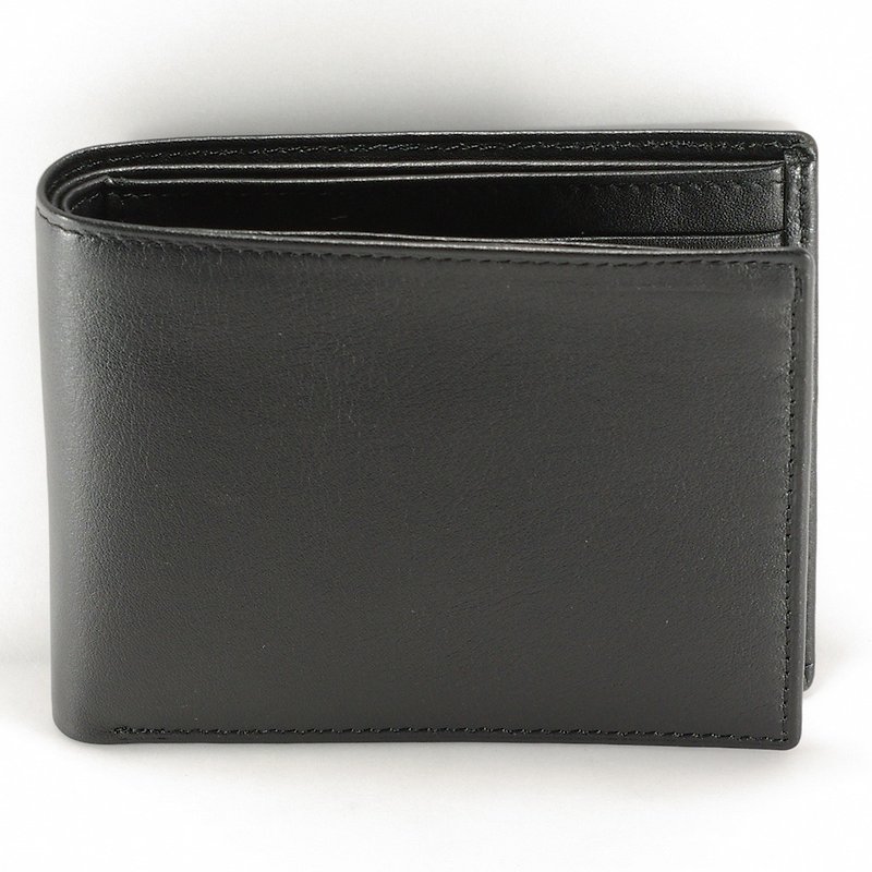 Simple men's two fold wallet black short clip - can be added to buy custom branding - กระเป๋าสตางค์ - หนังแท้ สีดำ