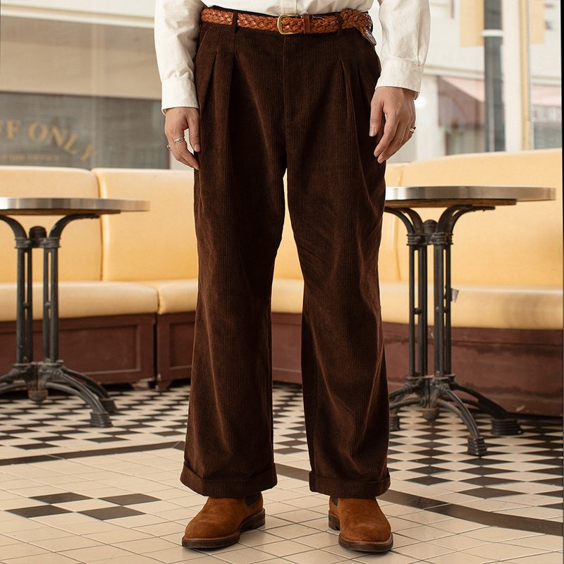 SOARIN British retro corduroy casual suit pants (243TF177) - กางเกงขายาว - ผ้าฝ้าย/ผ้าลินิน สีนำ้ตาล