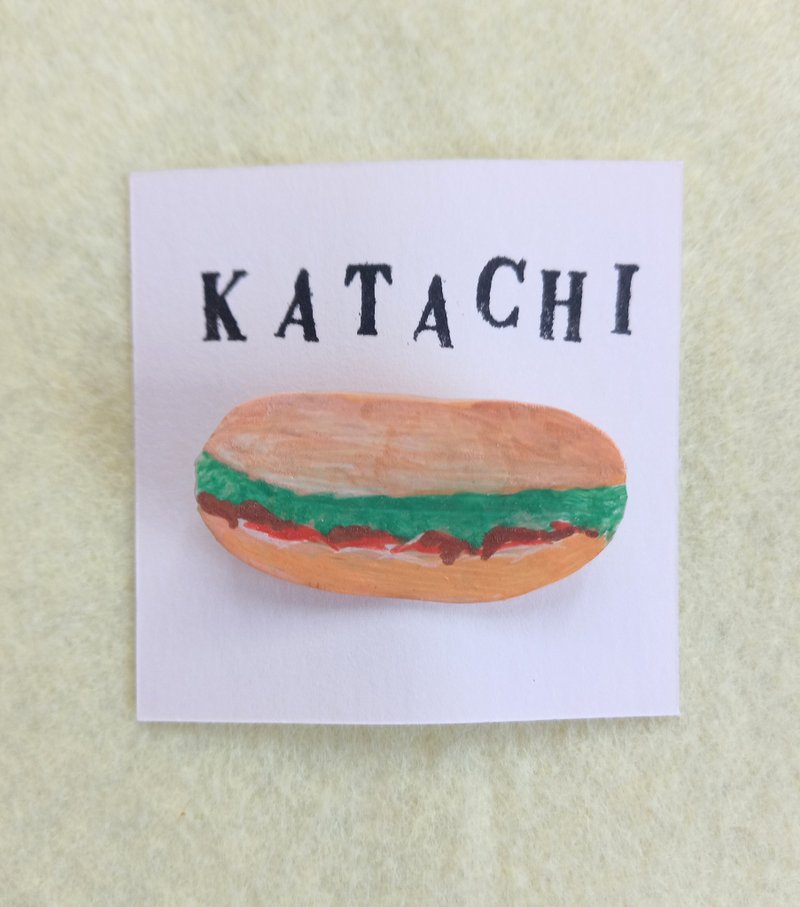 ブローチ　バインミー　パン　ブレッド　ベトナム料理　手描き　一点もの - 胸針 - 塑膠 咖啡色