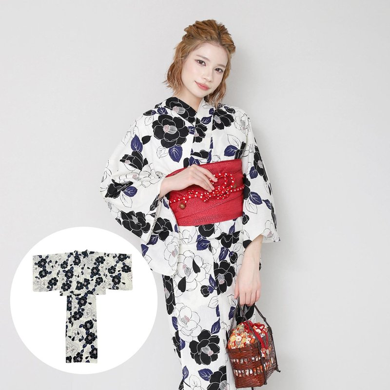 日本 和服 女性 兩件式 浴衣 腰封 套組 F size x23h-11 - 其他 - 棉．麻 黑色