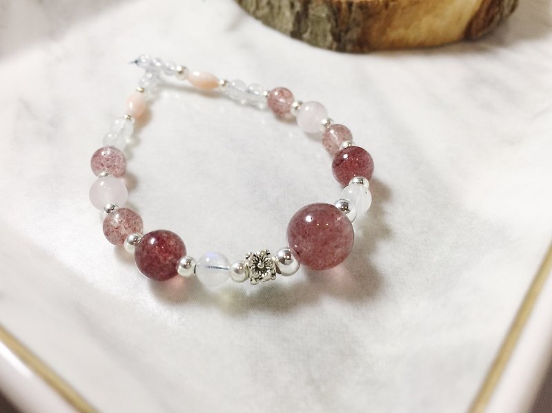 MH sterling silver natural stone custom series _ love poetry _ strawberry crystal - Bracelets - Crystal Pink