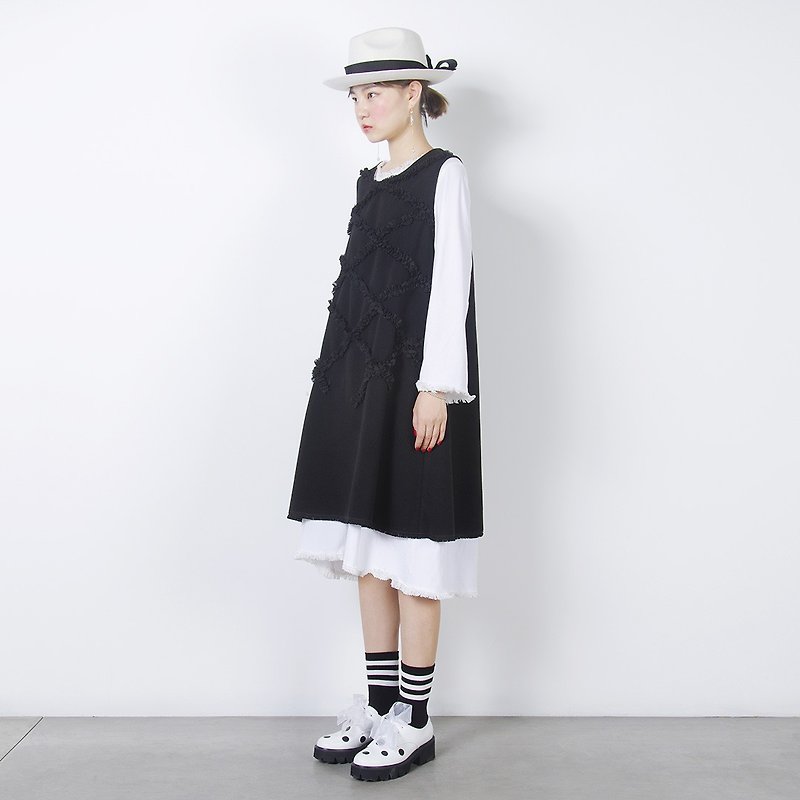 Fringed white cotton bottoming Dress Dress - imakokoni - One Piece Dresses - Cotton & Hemp White