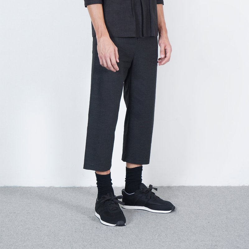 Cotton & Hemp Men's Pants Black - Black and white cut AW iron black diagonal version simple trousers